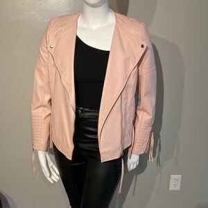 Womens Simply Styled Large Light Pink Blush Faux Leather Jacket - Size Large
